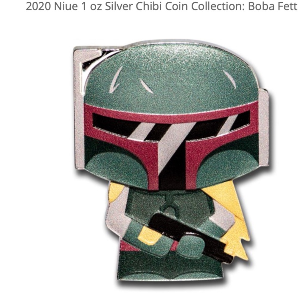 Boba Fett Niue 1 OZ Silver Chibi Coin Star Wars!